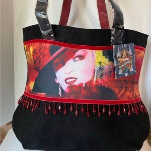 Black and Red Women's Tote Bag Mae West Hollywood movie actor icon purse handbag